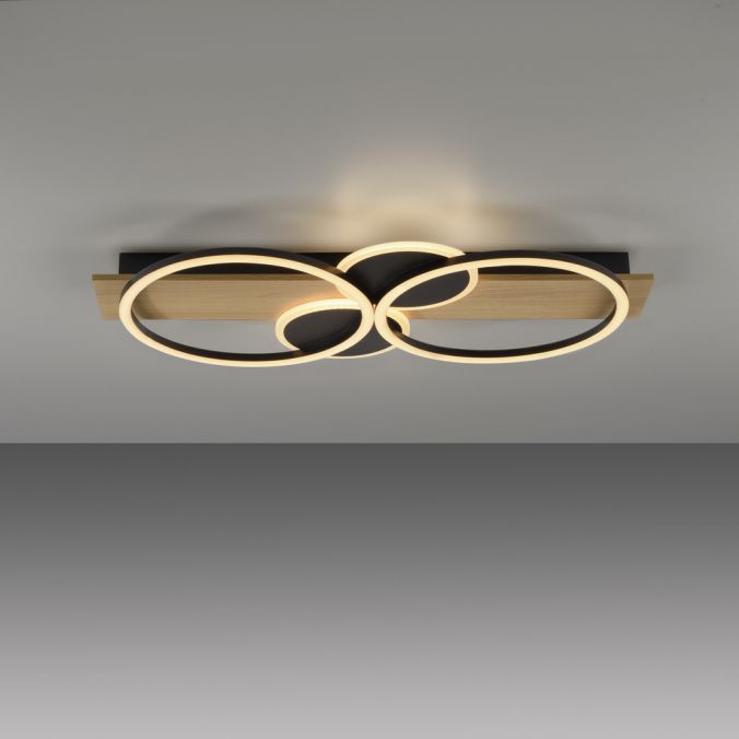 Paul Neuhaus LED Deckenleuchte schwarz mit Holz warmweiß Schlafzimmer Leuchtringe Online Outlet