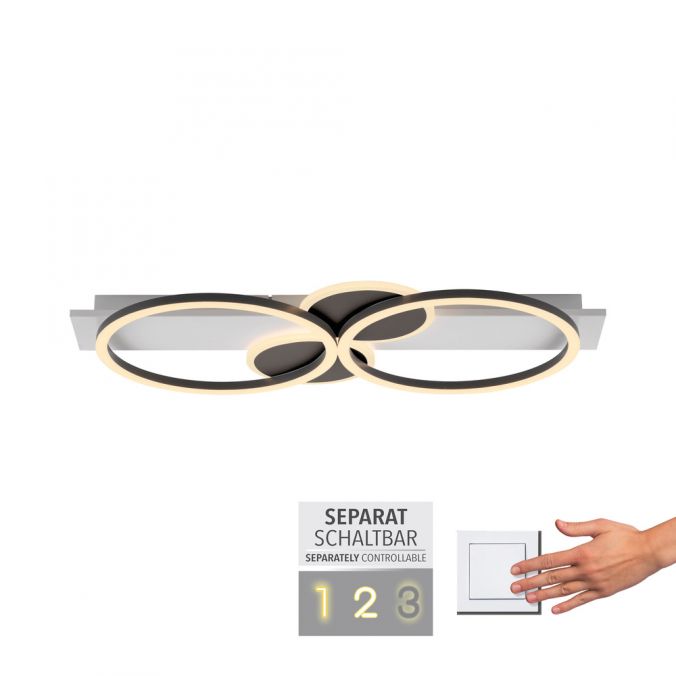 Paul Neuhaus LED Deckenleuchte weiß mit Holz warmweiß Wohnzimmer Leuchtringe