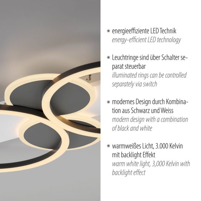 Paul Neuhaus LED Deckenleuchte weiß mit Holz warmweiß Wohnzimmer Leuchtringe Zeitlich begrenztes Angebot