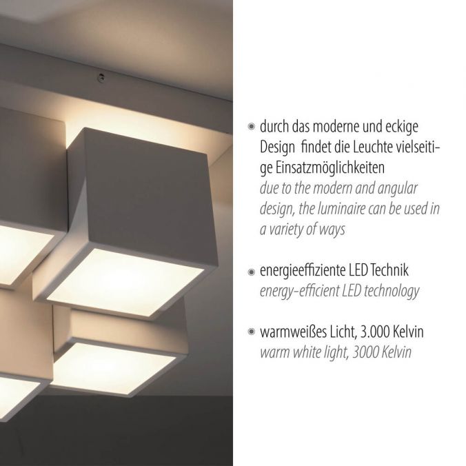 Paul Neuhaus LED Deckenleuchte weiß modern Würfel Form warmweiß Wohnzimmer Große Rabatte