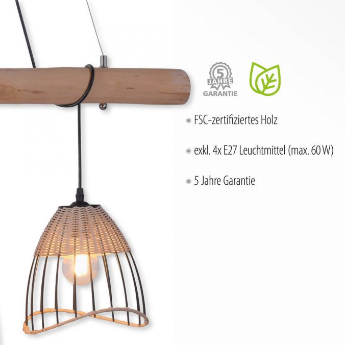 Paul Neuhaus Pendelleuchte, rustikales Design, Vintage Look, Holz, Metall, E27 Fassung Tiefpreis