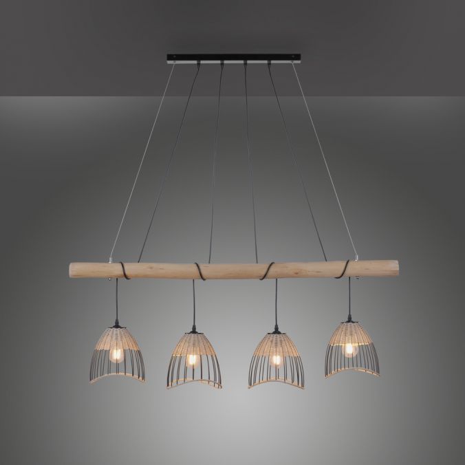 Paul Neuhaus Pendelleuchte, rustikales Design, Vintage Look, Holz, Metall, E27 Fassung Tiefpreis