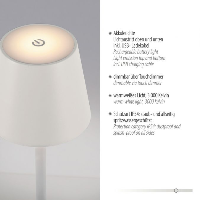 Paul Neuhaus LED Akkuleuchte weiß Steh- und Tischleuchte Touchdimmer IP54 Außenbereich Wochenangebot