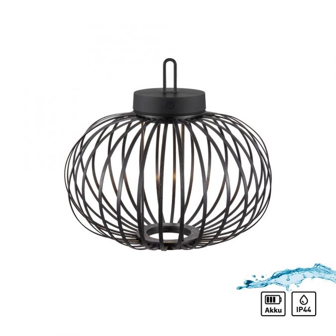 Paul Neuhaus LED Tischleuchte D=36cm schwarz Akkulampe USB IP44 dimmbar per Touch