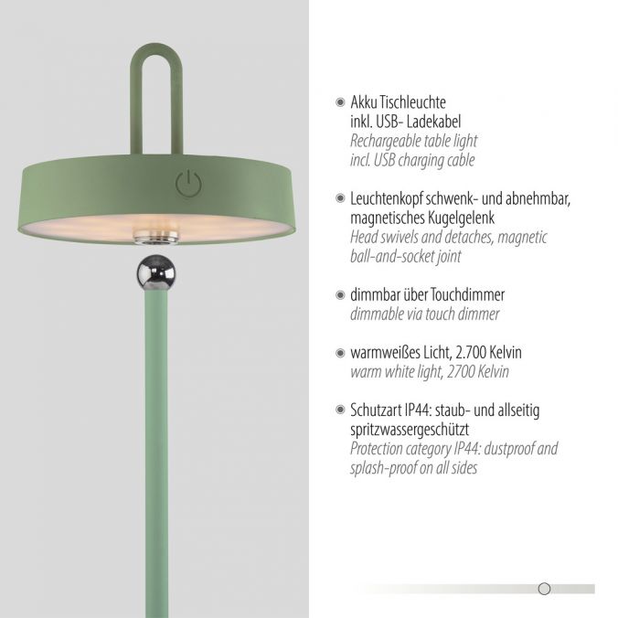 Paul Neuhaus LED Tischlampe grün Akku Touchdimmer spritzwassergeschützt USB Letzte 3 Tage