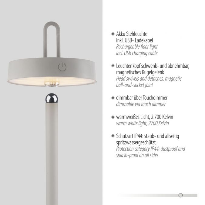 Paul Neuhaus LED Akku Stehlampe greige dimmbar per Touch IP44 Memoryfunktion JETZT KAUFEN