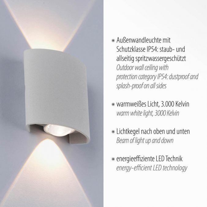 Paul Neuhaus LED-Wandleuchte, silberfarben, halbrunder Form, Up+Down, Lichtkegel Bis zu 50% Rabatt