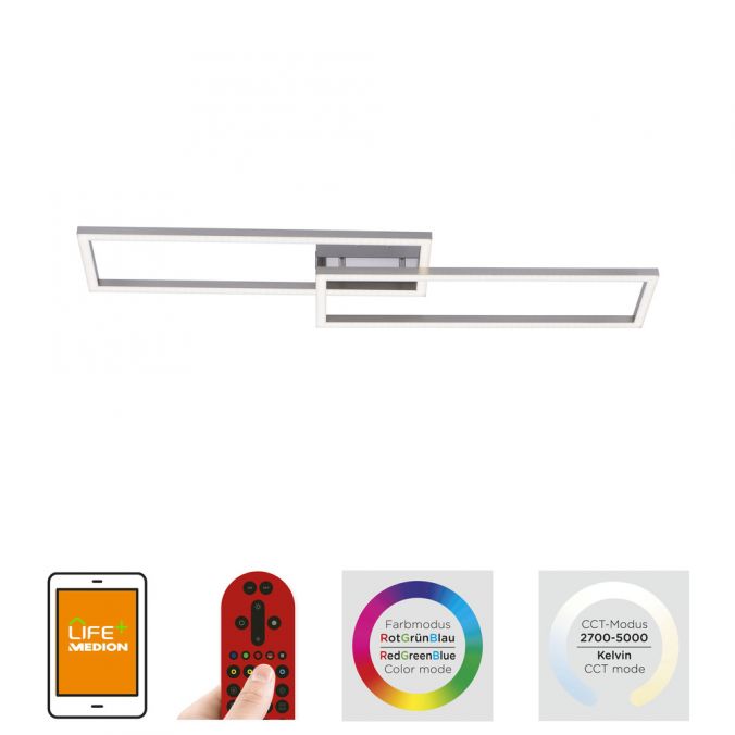 Paul Neuhaus LED Deckenleuchte stahlfarben und quadratisch, im Geometric Look Smart Home fähig