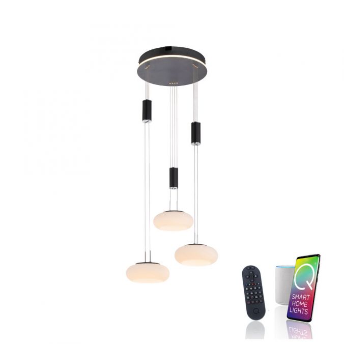 Paul Neuhaus Paul Neuhaus Q Pendelleuchte Smart Home schwarz rund 3 flammig