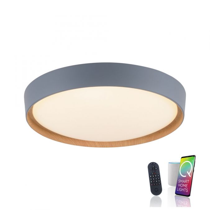 Paul Neuhaus Paul Neuhaus Q EMILIA Deckenleuchte Smart Home grau matt farbig Holzoptik dimmbar
