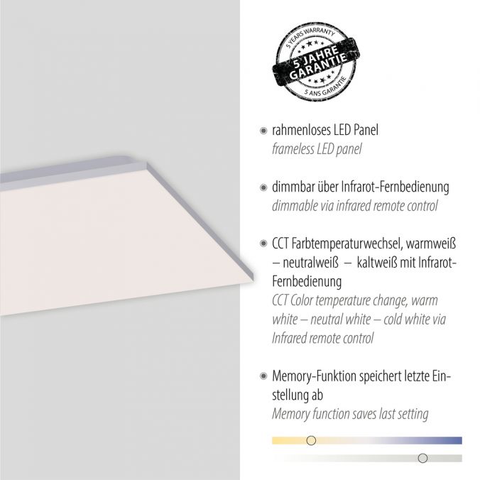 Paul Neuhaus LED Panel, weiß, rahmenlos, dimmbar, CCT Lichtfarbsteuerung, quadratisch 50% Rabatt für begrenzte Zeit