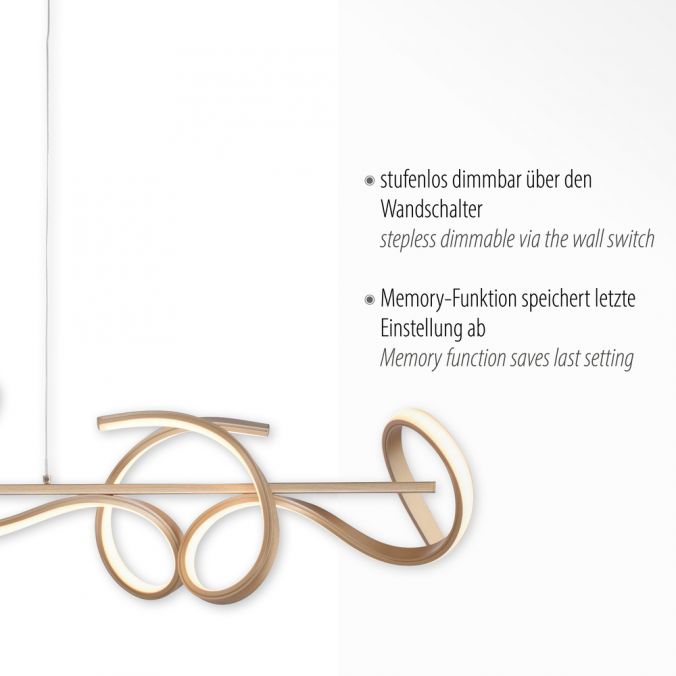 Paul Neuhaus LED-Pendelleuchte in messing-matt mit 4 geschwungenen Leuchtarmen mit Dimmfunktion strahlt warmweiß Online