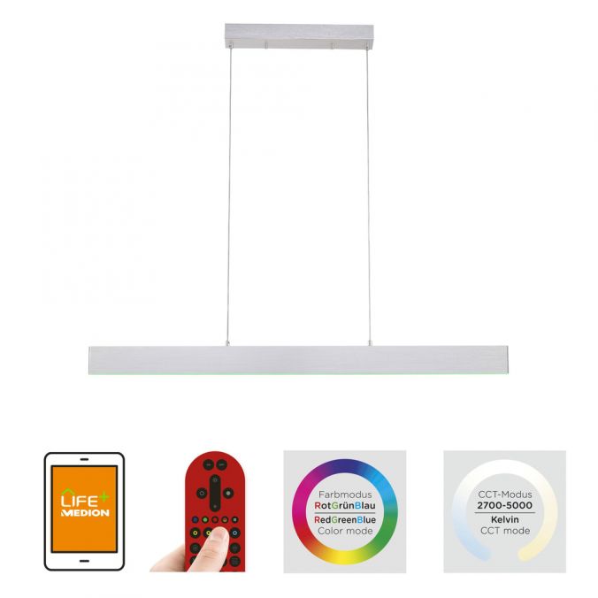 Paul Neuhaus LED Pendelleuchte silber, Fernbedienung, Medion-App smarthome