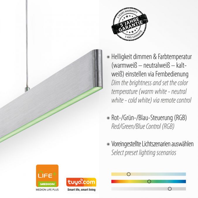 Paul Neuhaus LED Pendelleuchte silber, Fernbedienung, Medion-App smarthome Sonderangebot