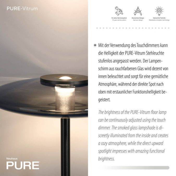 Paul Neuhaus Paul Neuhaus LED Stehleuchte PURE Vitrum grau Toch Rauchglas Saisonschlussverkauf