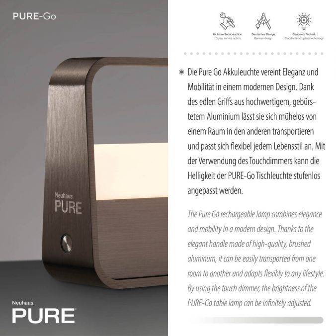 Paul Neuhaus Paul Neuhaus LED Tischleuchte Pure Go dark-metal brown Akku Touch USB Muttertagsangebot