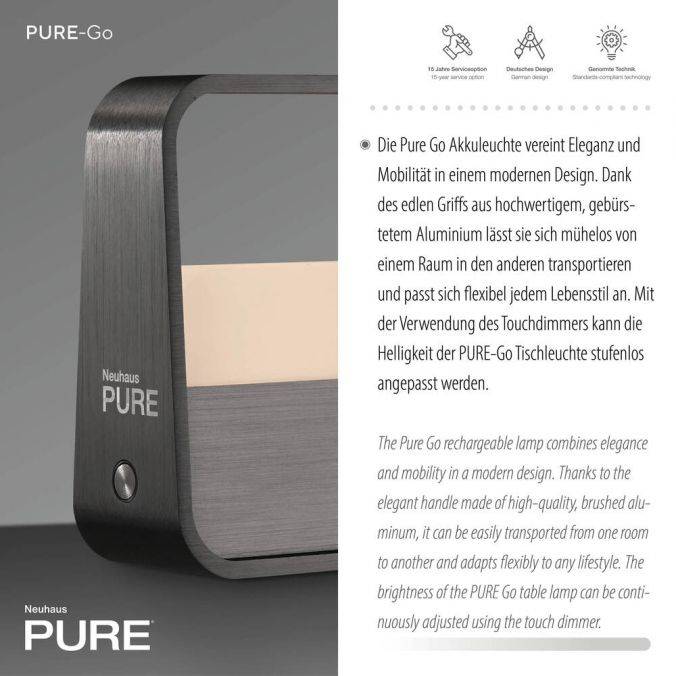 Paul Neuhaus Paul Neuhaus LED Tischleuchte Pure Go grau Akku Touch USB Vatertagsangebot