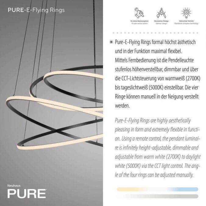 Paul Neuhaus Paul Neuhaus LED Pendelleuchte PURE E-Flying Rings grau e-LIFT elektrisch Valentinstagsangebot