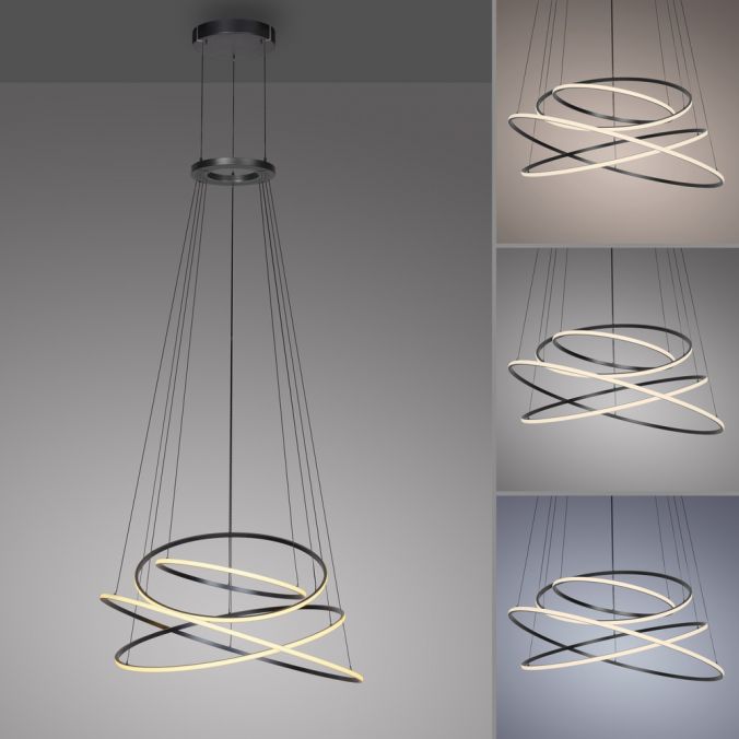 Paul Neuhaus Paul Neuhaus LED Pendelleuchte PURE E-Flying Rings grau e-LIFT elektrisch Valentinstagsangebot