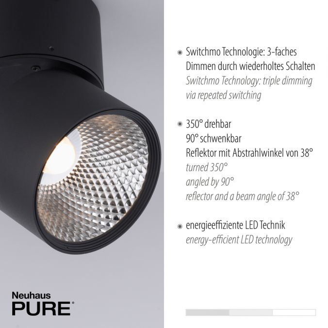 Paul Neuhaus Paul Neuhaus LED Deckenstrahler PURE-NOLA schwarz 1 flammig drehbar dimmbar Exklusive Angebote