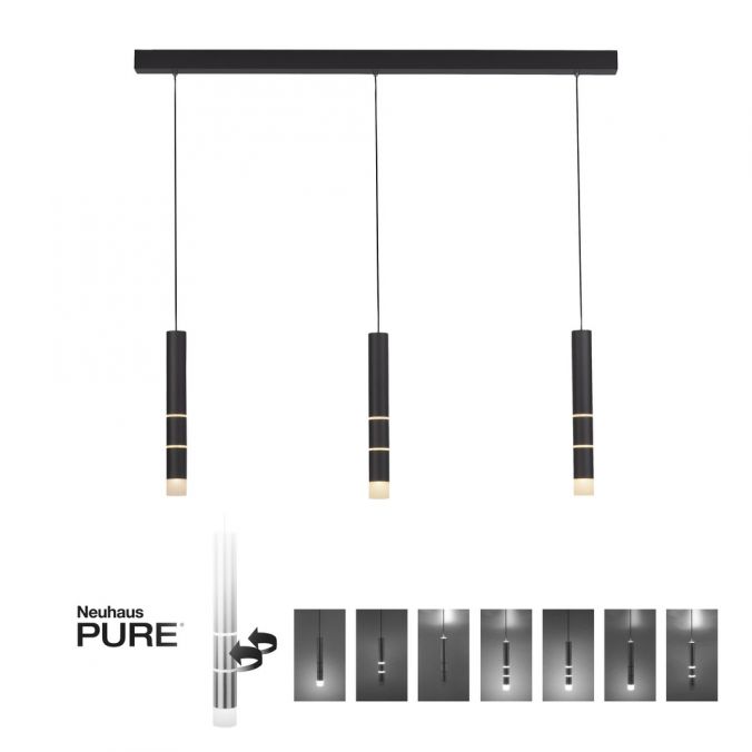 Paul Neuhaus Paul Neuhaus PURE VEGA LED Pendelleuchte schwarz 3 flammig mit Lichtmodi