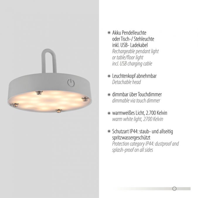 Paul Neuhaus LED Tischleuchte D=46cm greige Akkulampe USB IP44 dimmbar per Touch Tägliche Deals