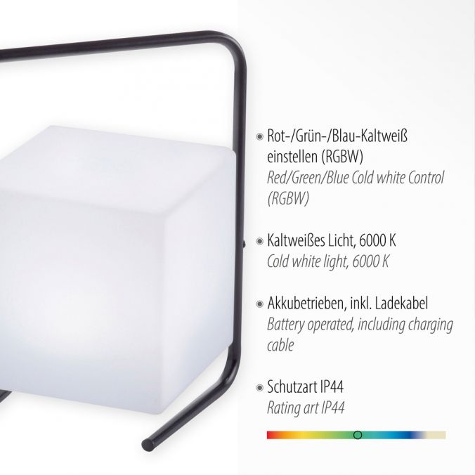 Paul Neuhaus LED-Tischleuchte, schwarz, RGB, Akkuleuchte, IP44, inkl. USB-Kabel, Fernbedienung VIP-Rabatte