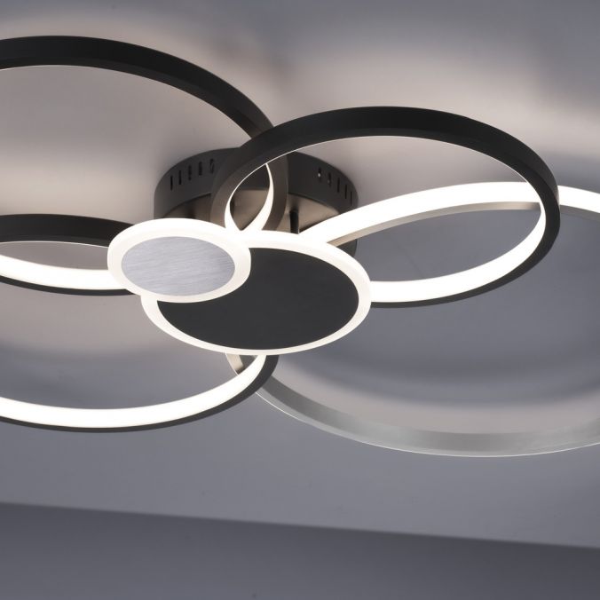 Paul Neuhaus LED Deckenleuchte rund mit 6 Lichtkreisen schwarz aluminium warmweiß Letzte 2 Tage