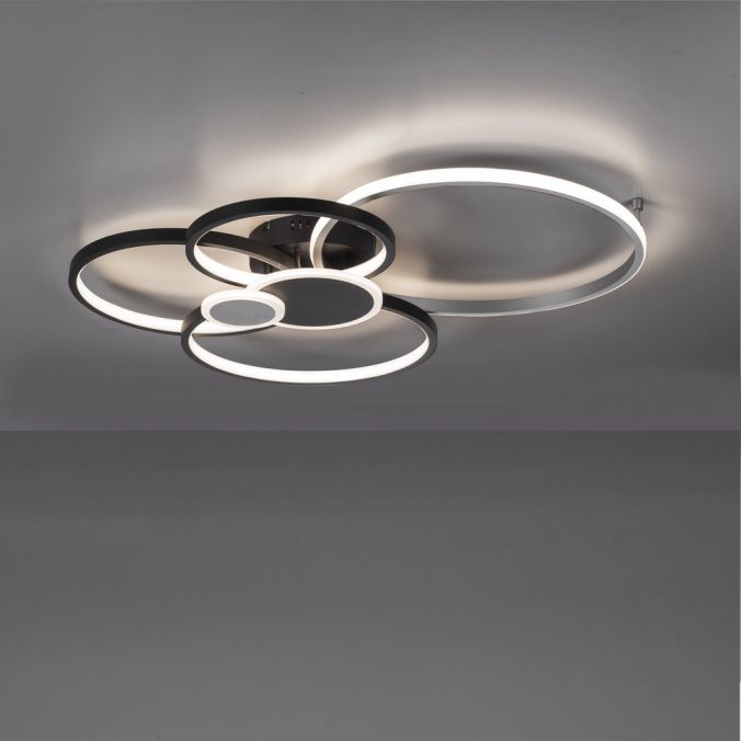Paul Neuhaus LED Deckenleuchte rund mit 6 Lichtkreisen schwarz aluminium warmweiß Letzte 2 Tage