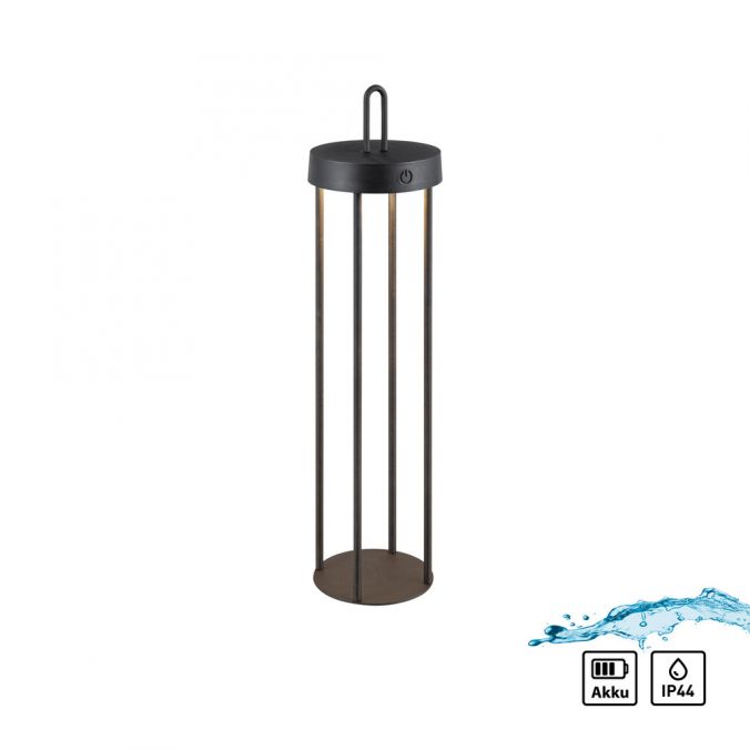 Paul Neuhaus LED Akkulampe Tischleuchte schwarz 50cm Touchdimmer IP44 Gartenleuchte