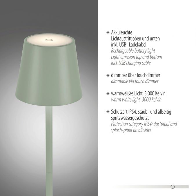Paul Neuhaus LED Akkuleuchte grün Steh- und Tischleuchte Touchdimmer IP54 Außenbereich Clearance-Verkauf