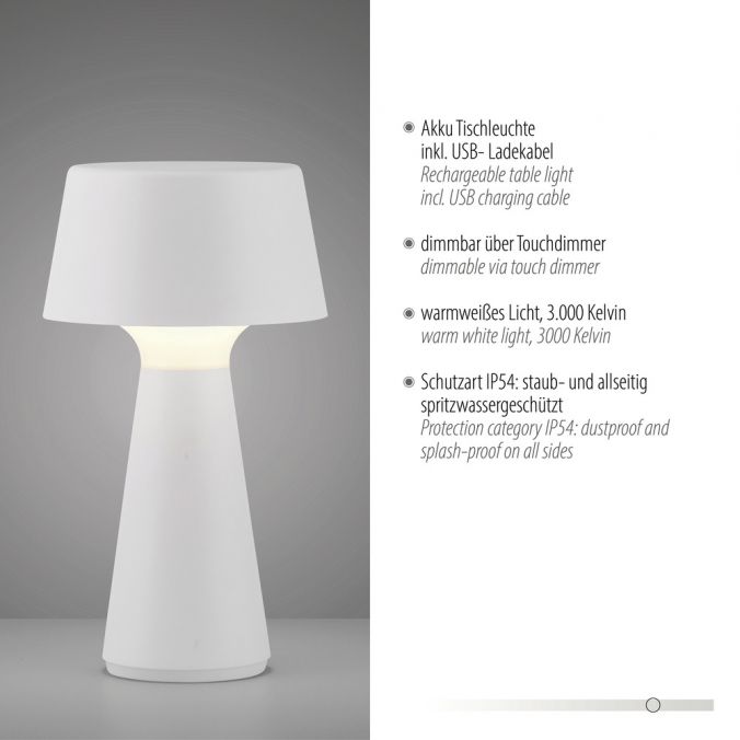 Paul Neuhaus LED Akkuleuchte Tischleuchte weiß Touchdimmer IP54 USB Innen-Außenbereich Kostenloser Versand international