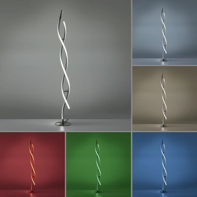 Paul Neuhaus Stehleuchte, stahlfarben, RGB, Fernbedienung, dimmbar, App Outlet