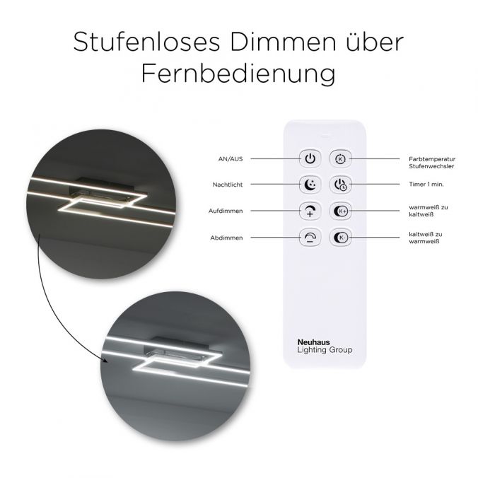 Paul Neuhaus LED Deckenleuchte, stahlfarben, 2 Leuchtrahmen, dimmbar, modern Fabrikverkauf