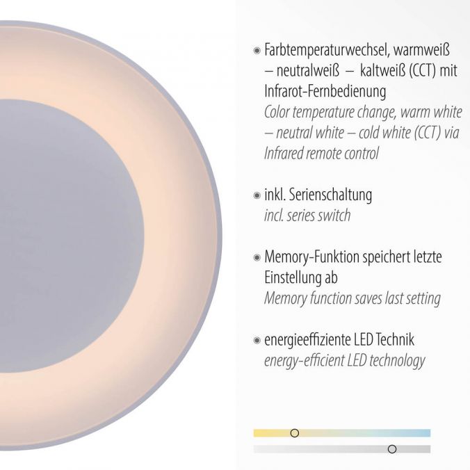 Paul Neuhaus LED-Deckenleuchte, weiss, dimmbar, CCT-Farbmanagement, Memory Funktion Blitzverkäufe