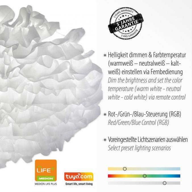 Paul Neuhaus LED Deckenleuchte, Naomi, Stoffschirm, weiß, Ø75cm Günstig kaufen