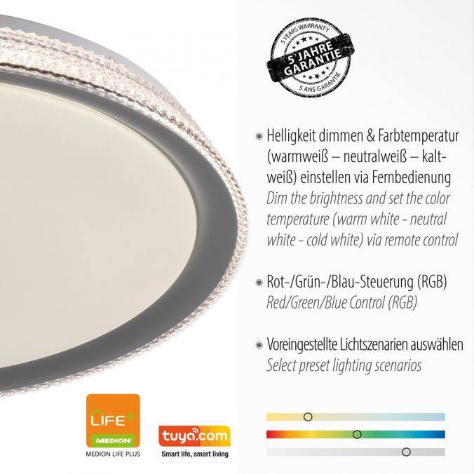 Paul Neuhaus LED-Deckenleuchte, silber, dimmbar, App, Fernbedienung Vatertagsangebot