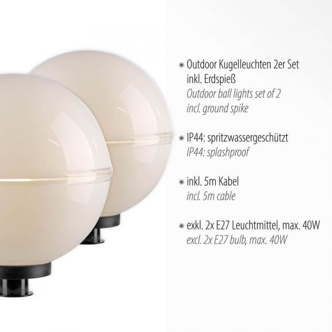 Paul Neuhaus LED Kugelleuchte 2er Set 40x40x71cm weiß mit Kabel und Spieß Außenlampe Saisonale Angebote