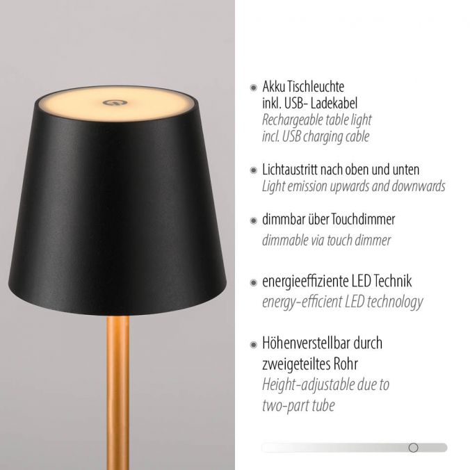 Paul Neuhaus Akku Tischleuchte, schwarz messing, Indoor, Outdoor, Camping Kauf eins, bekomm eins gratis