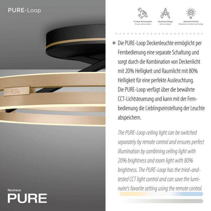 Paul Neuhaus Paul Neuhaus LED Deckenleuchte PURE Loop schwarz-messing Fernbedienung Kostenlose Rückgabe