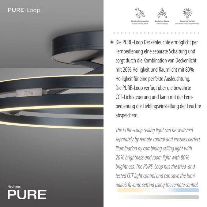Paul Neuhaus Paul Neuhaus LED Deckenleuchte PURE Loop grau Fernbedienung Begrenzte Freigabe