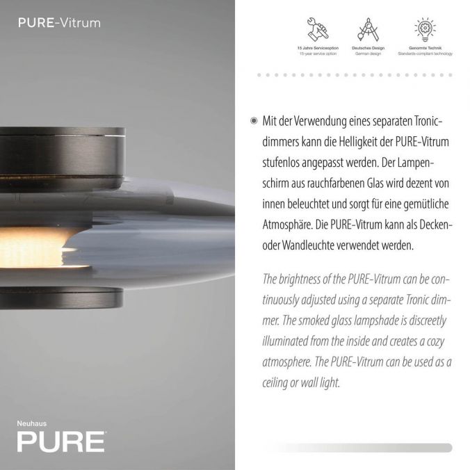 Paul Neuhaus Paul Neuhaus LED Wand-Deckenleuchte PURE Vitrum grau Tronicdimmer Zeitbegrenzte Promotion