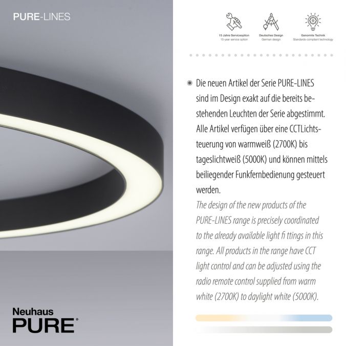 Paul Neuhaus Paul Neuhaus LED Deckenleuchte PURE-LINES ROUND anthrazit 70x70 CCT Fernbedienung Vierteljährliche Förderung