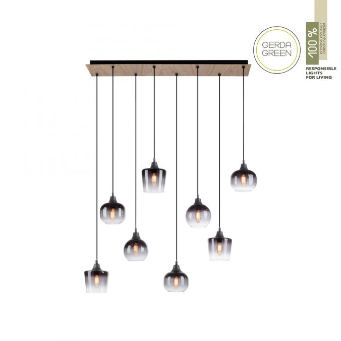 Paul Neuhaus LED Pendelleuchte Holz 8 flammig Rauchglas modern Wohnlampe