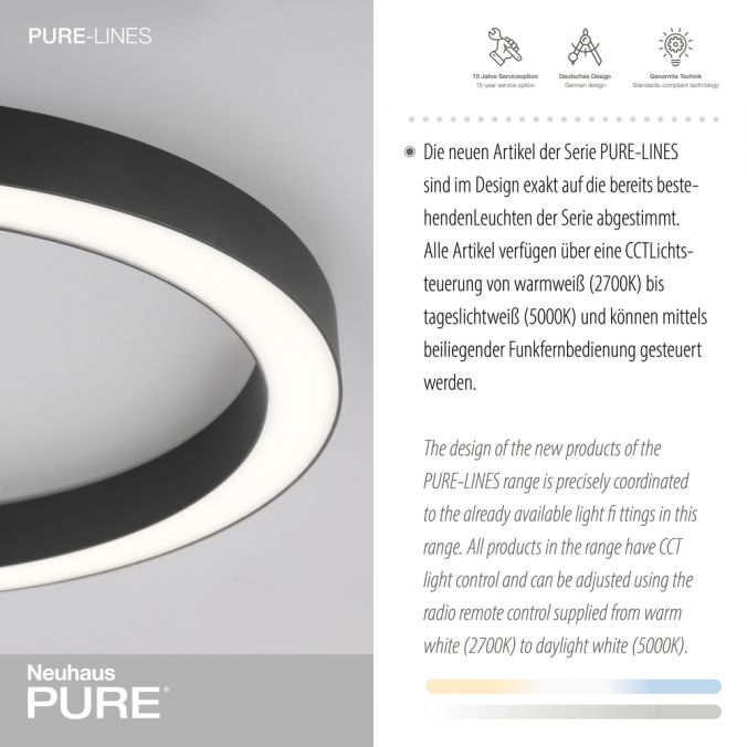 Paul Neuhaus Paul Neuhaus LED Deckenleuchte PURE-LINES ROUND anthrazit 50x50 dimmbar CCT Riesige Rabatte