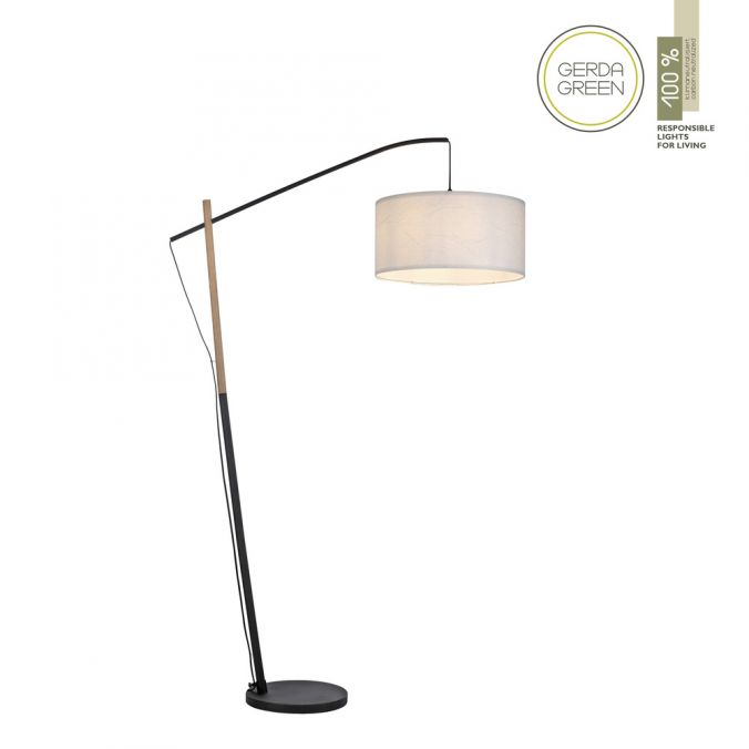 Paul Neuhaus LED Stehleuchte schwarz mit Holzoptik Schnurschalter zeitloses Design