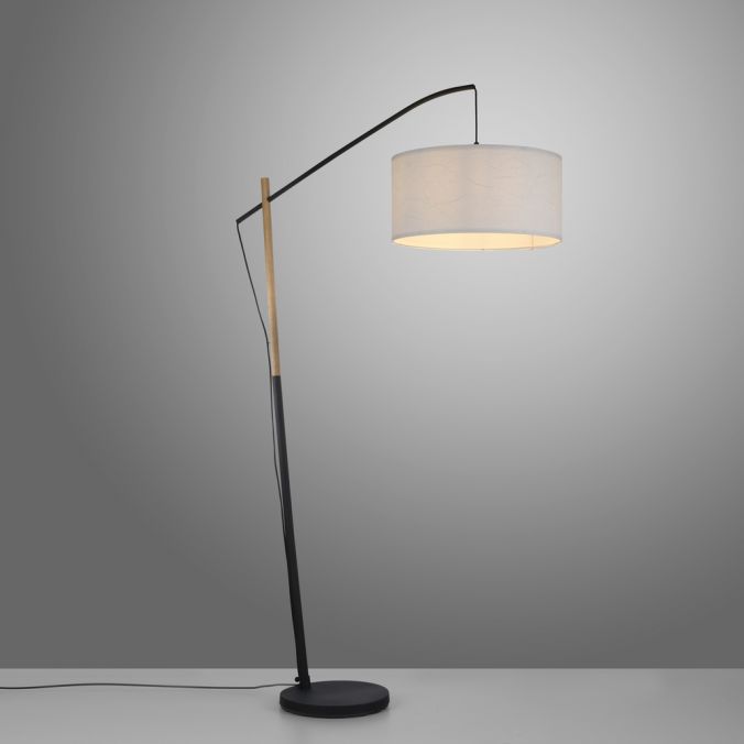 Paul Neuhaus LED Stehleuchte schwarz mit Holzoptik Schnurschalter zeitloses Design Kostenloser Versand international