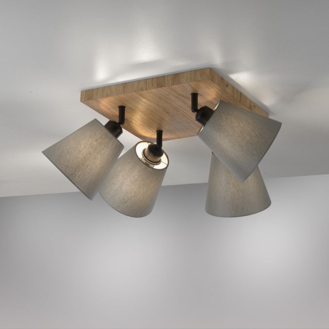 Paul Neuhaus LED Wandleuchte Holz natur 4 flammig quadratidsch Stoffschirm Black Friday Preise