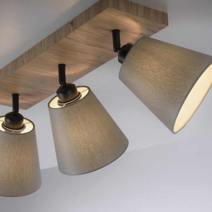 Paul Neuhaus LED Deckenleuchte Holz natur 3 flammig Stoffschirm dreh- und schwenkbar Rabatte dieses Monats