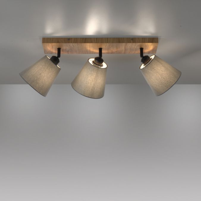 Paul Neuhaus LED Deckenleuchte Holz natur 3 flammig Stoffschirm dreh- und schwenkbar Rabatte dieses Monats